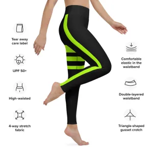 Neon Green Stripes Yoga Leggings, Striped Long Women's Gym Sports Tights-Made in USA/EU/MX