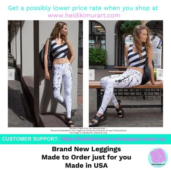 Neon Green Stripes Yoga Leggings, Striped Long Women's Gym Sports Tights-Made in USA/EU/MX