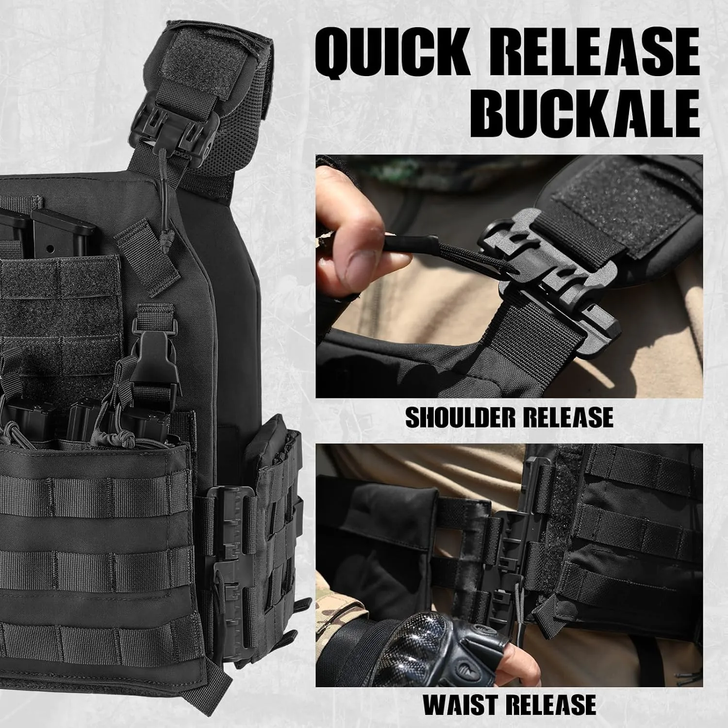 Outdoor Sports Quick Release Tactical Vest, Airsoft Vests for Paintball, Adjustable Breathable Lightweight Vest