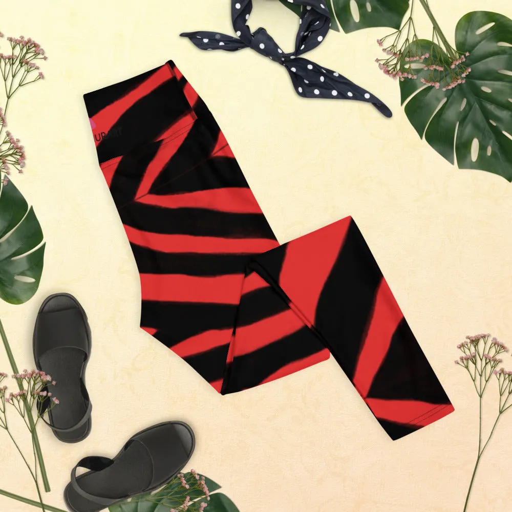 Red Zebra Yoga Leggings, Red and Black Zebra Animal Print Best Women's Active Wear Sports Long Yoga Pants-Made in USA/EU/MX