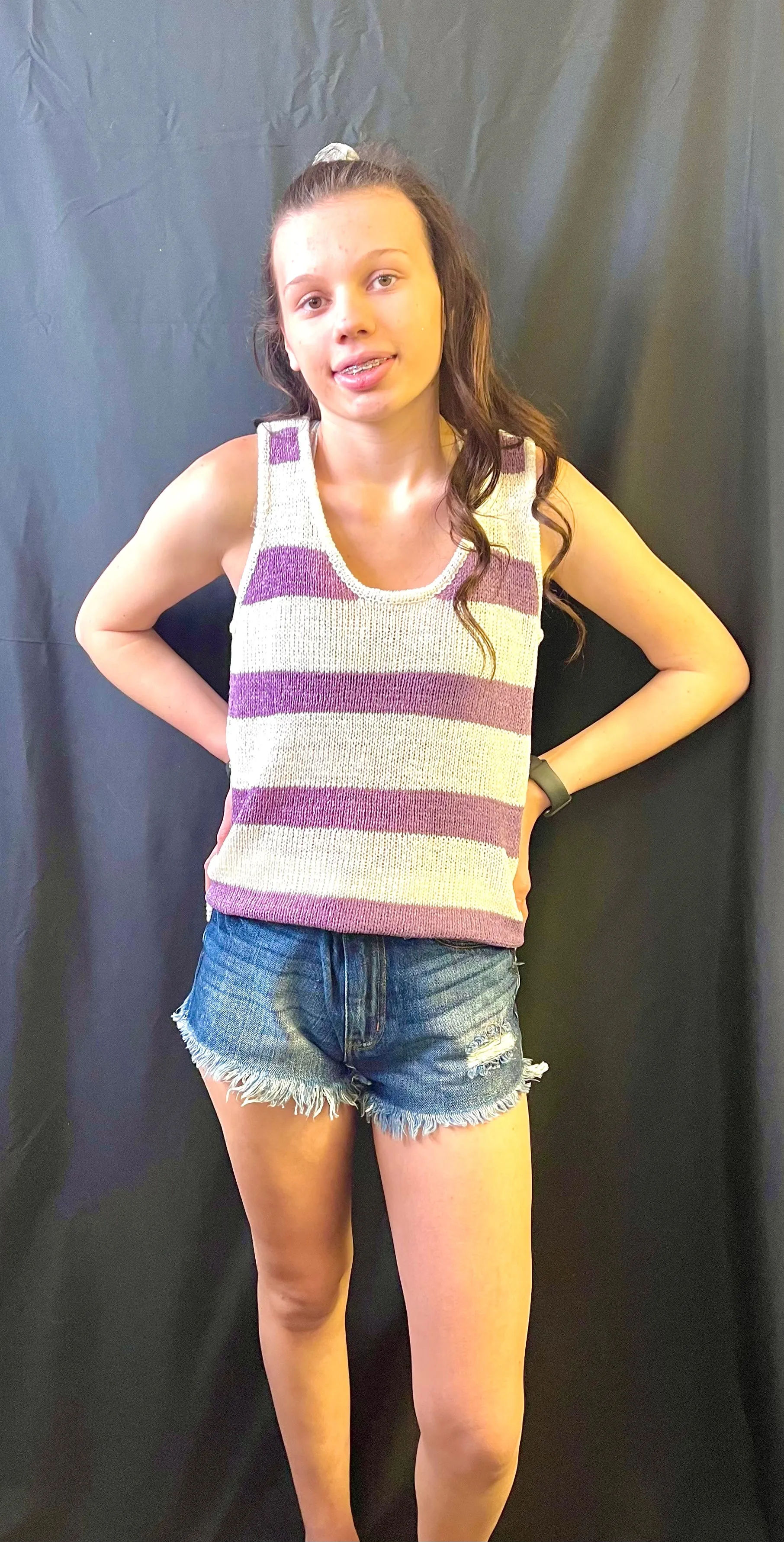 STACCATO- U Neck Stripe Sweater Tank Top