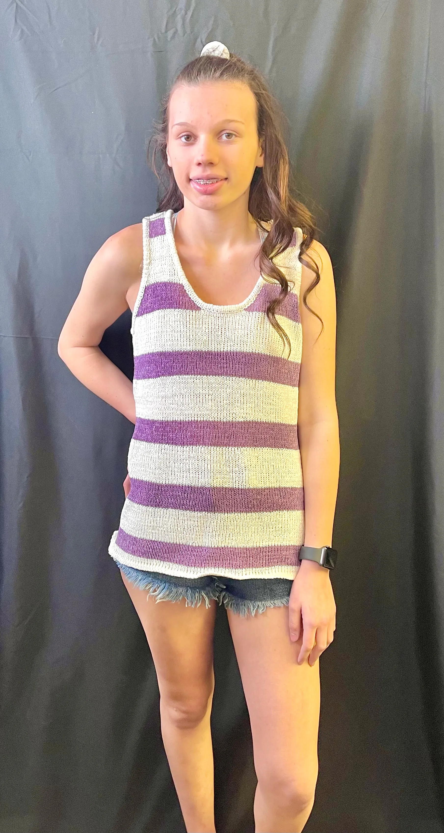 STACCATO- U Neck Stripe Sweater Tank Top