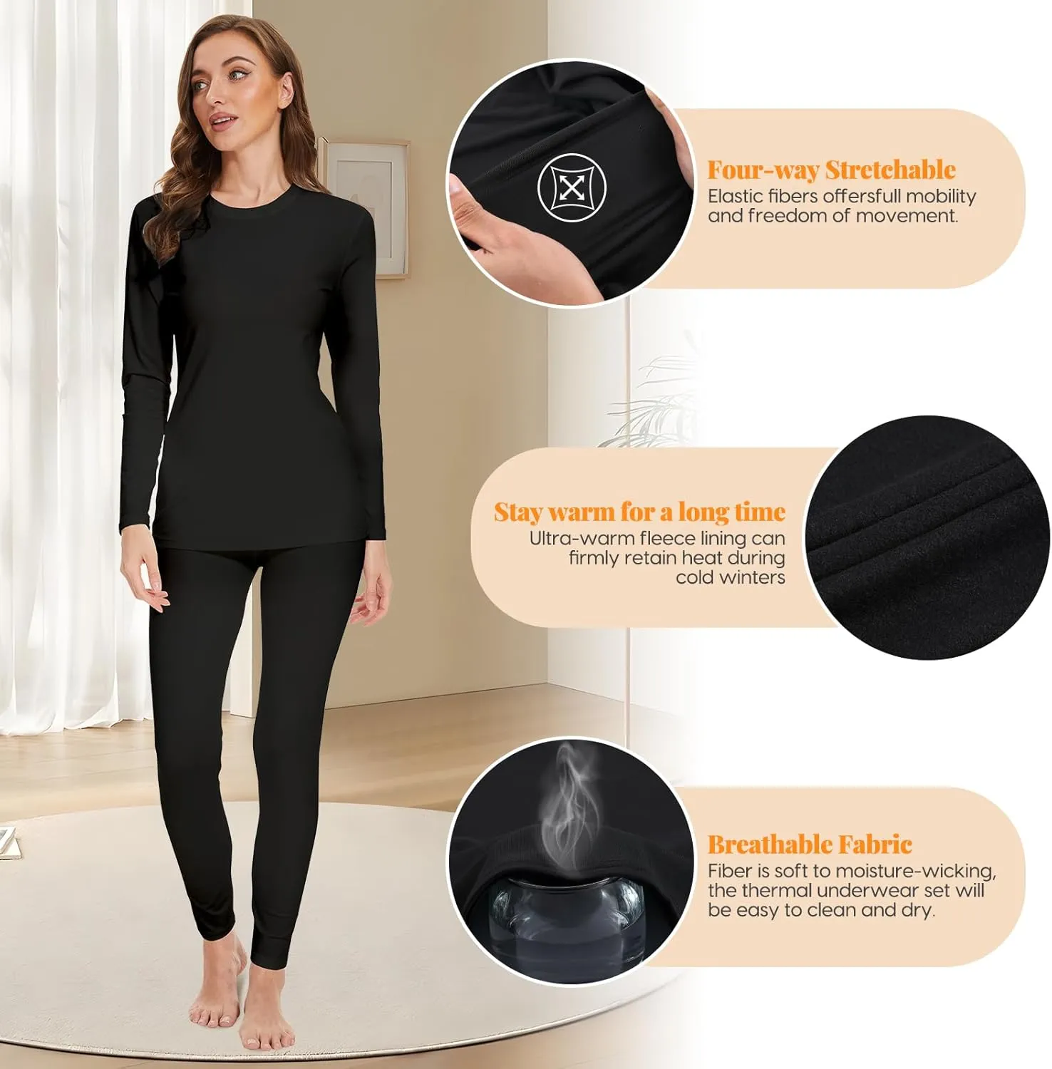 Thermal Shirts for Women, Long Sleeve Undershirt Base Layer Soft Fleece Lined Thermal Underwear Tops