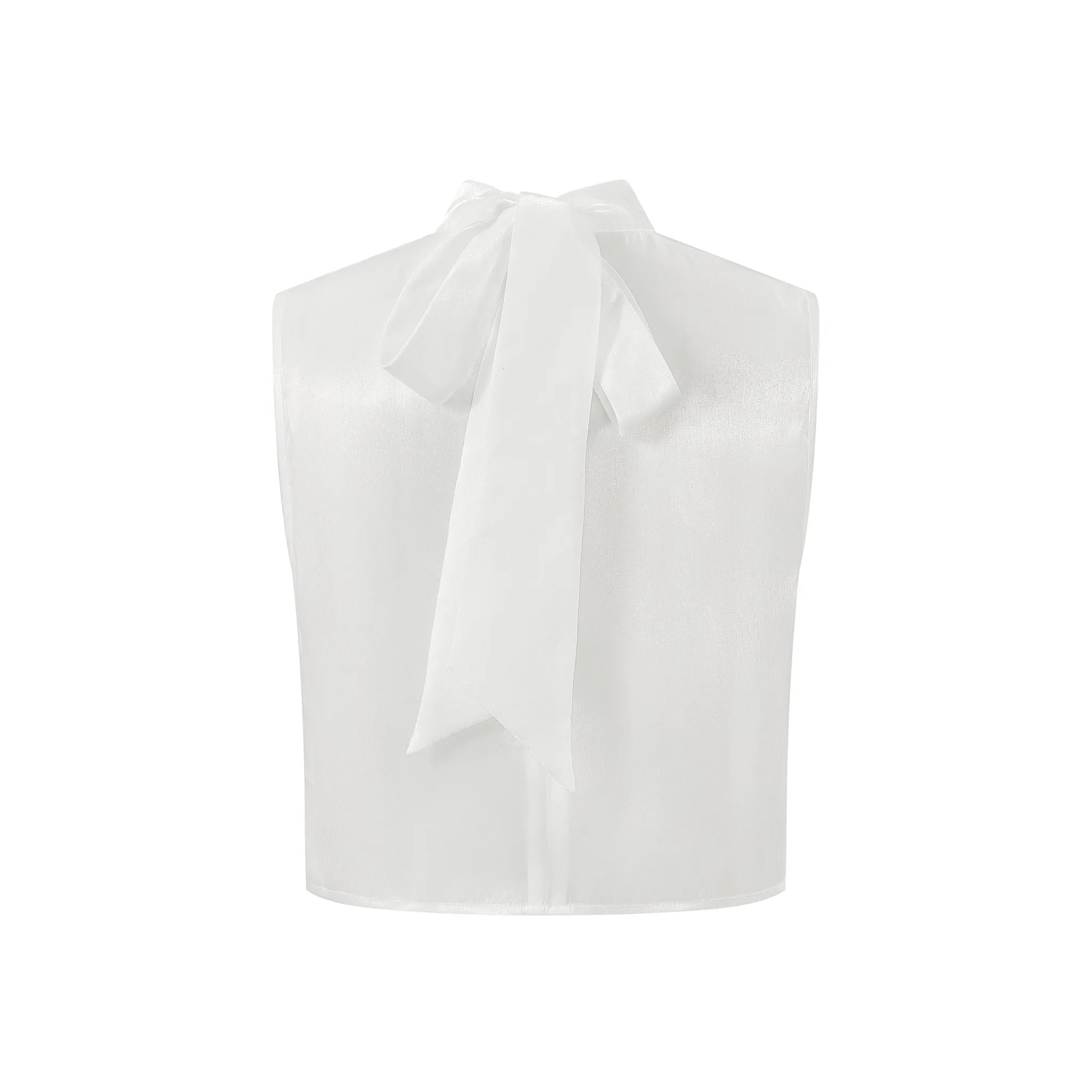White Sheer Toggle Sleeveless Bow Top