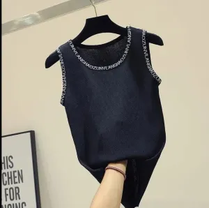 Women Corset Tops Camisole Embroidered Letter Crew Neck Sleeveless Women Tank Crop Top for Women S4429232