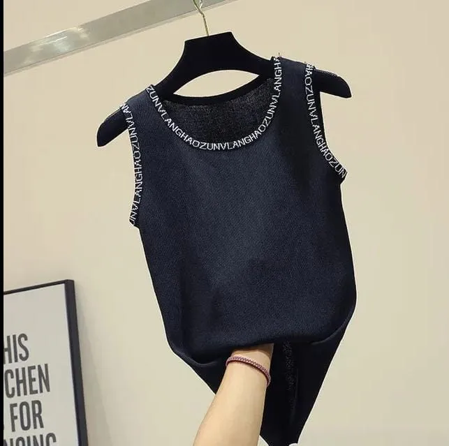 Women Corset Tops Camisole Embroidered Letter Crew Neck Sleeveless Women Tank Crop Top for Women S4429232
