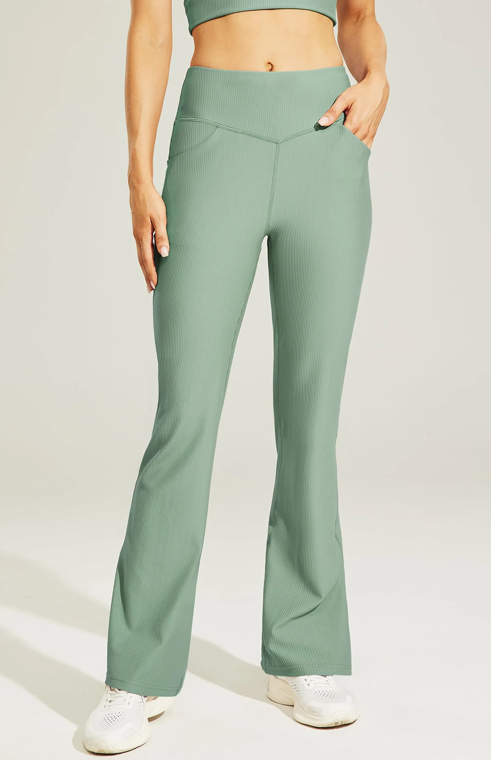 Women's High Waisted Bootcut Yoga Pants Ribbed Flare Leggings