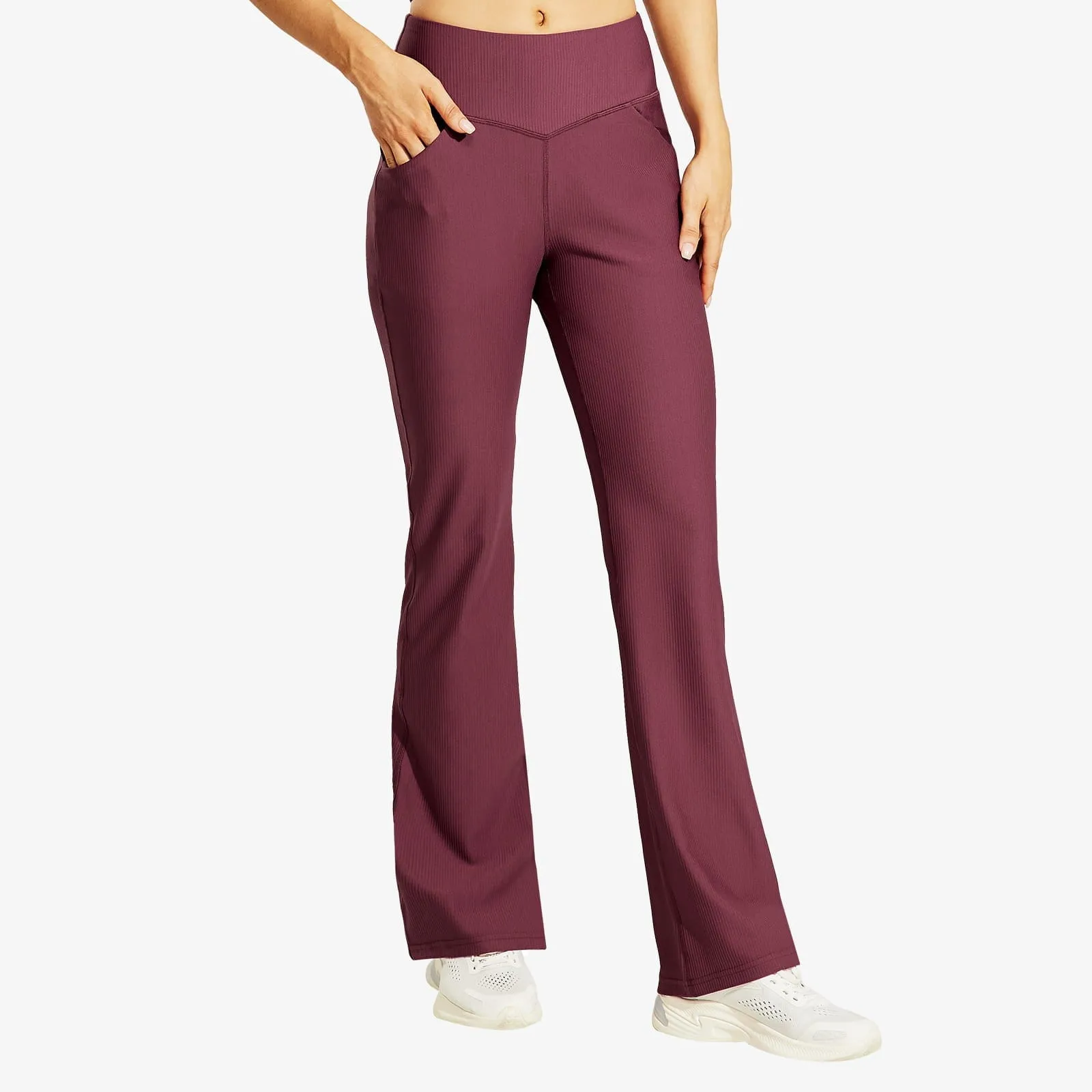 Women's High Waisted Bootcut Yoga Pants Ribbed Flare Leggings