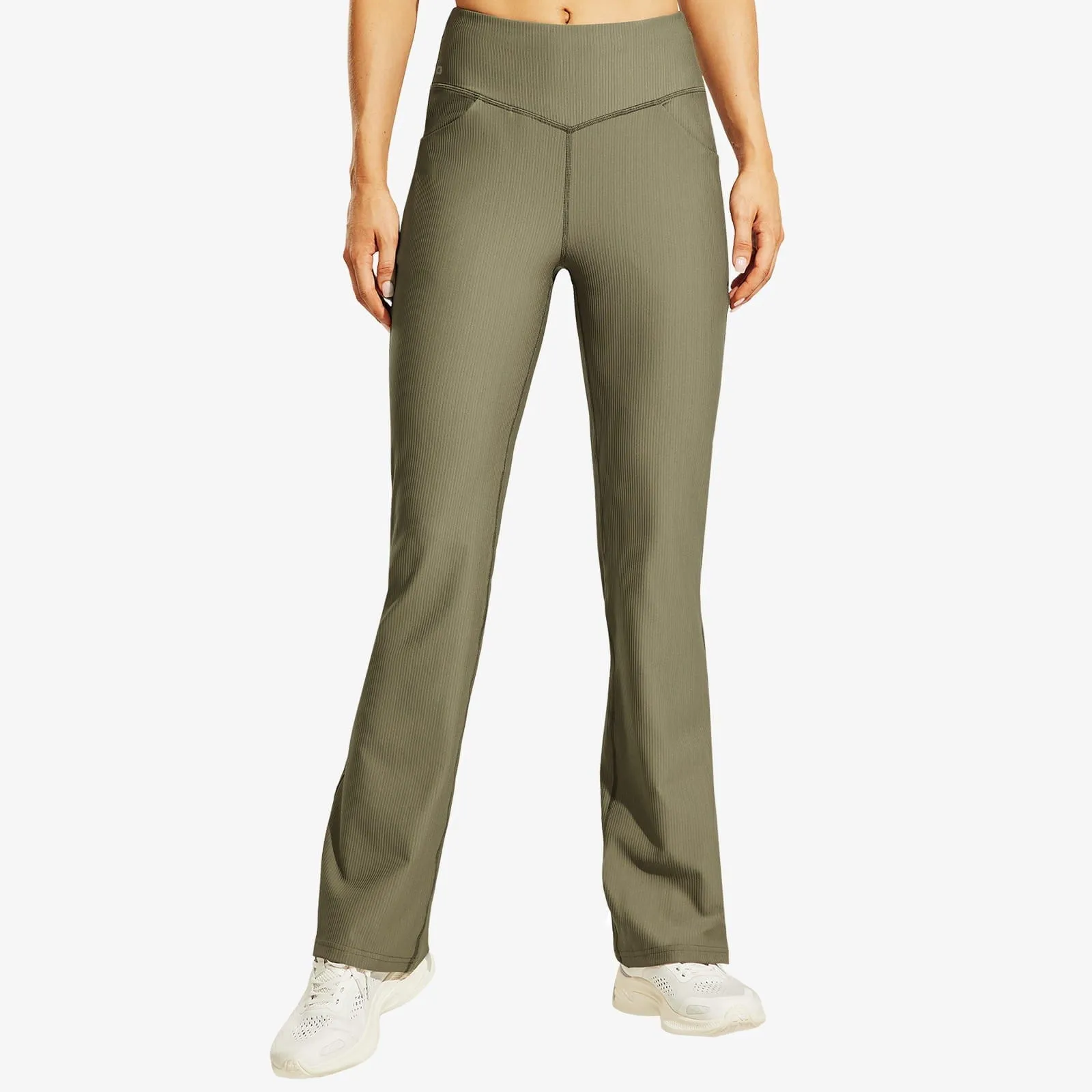 Women's High Waisted Bootcut Yoga Pants Ribbed Flare Leggings