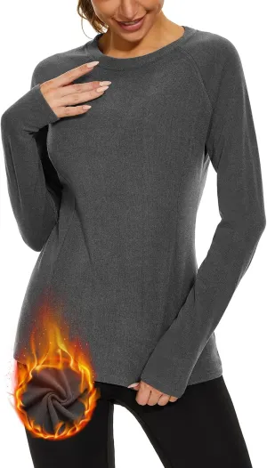 WOWENY Thermal Shirts for Women Base Layer Soft Fleece Lined Long Sleeve Top Thermal Underwear Winter Cold Weather