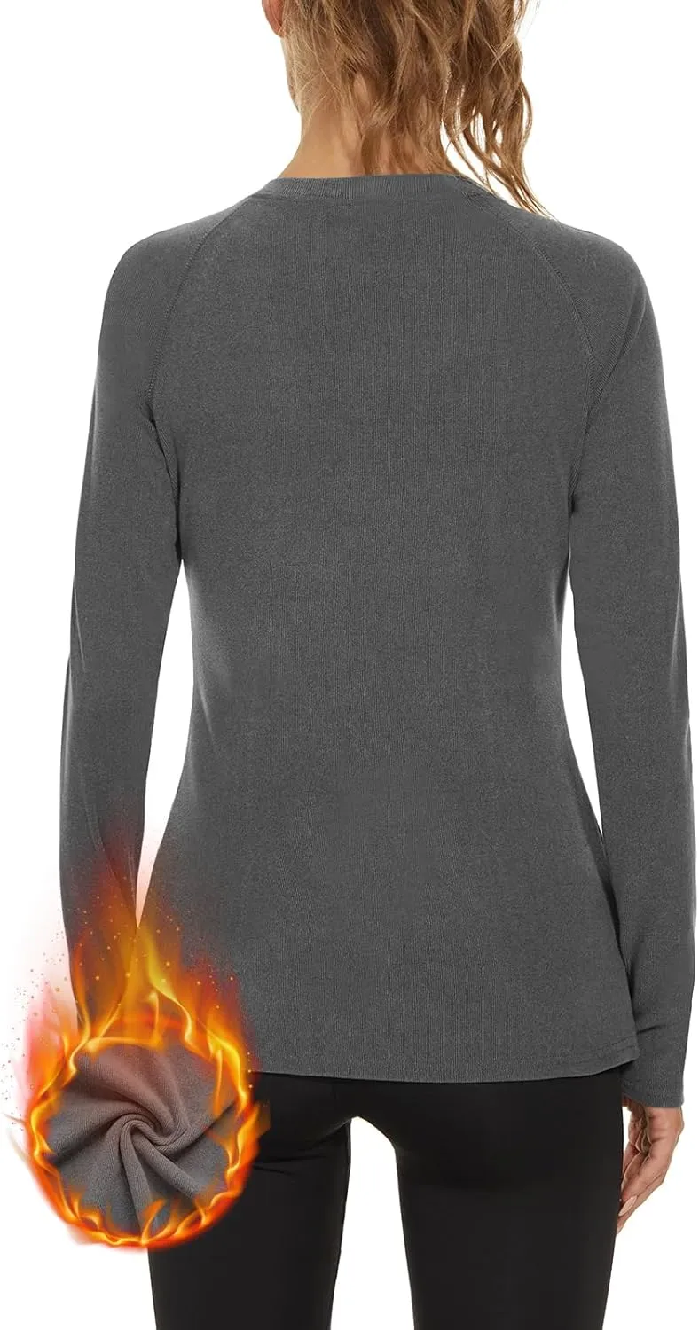 WOWENY Thermal Shirts for Women Base Layer Soft Fleece Lined Long Sleeve Top Thermal Underwear Winter Cold Weather