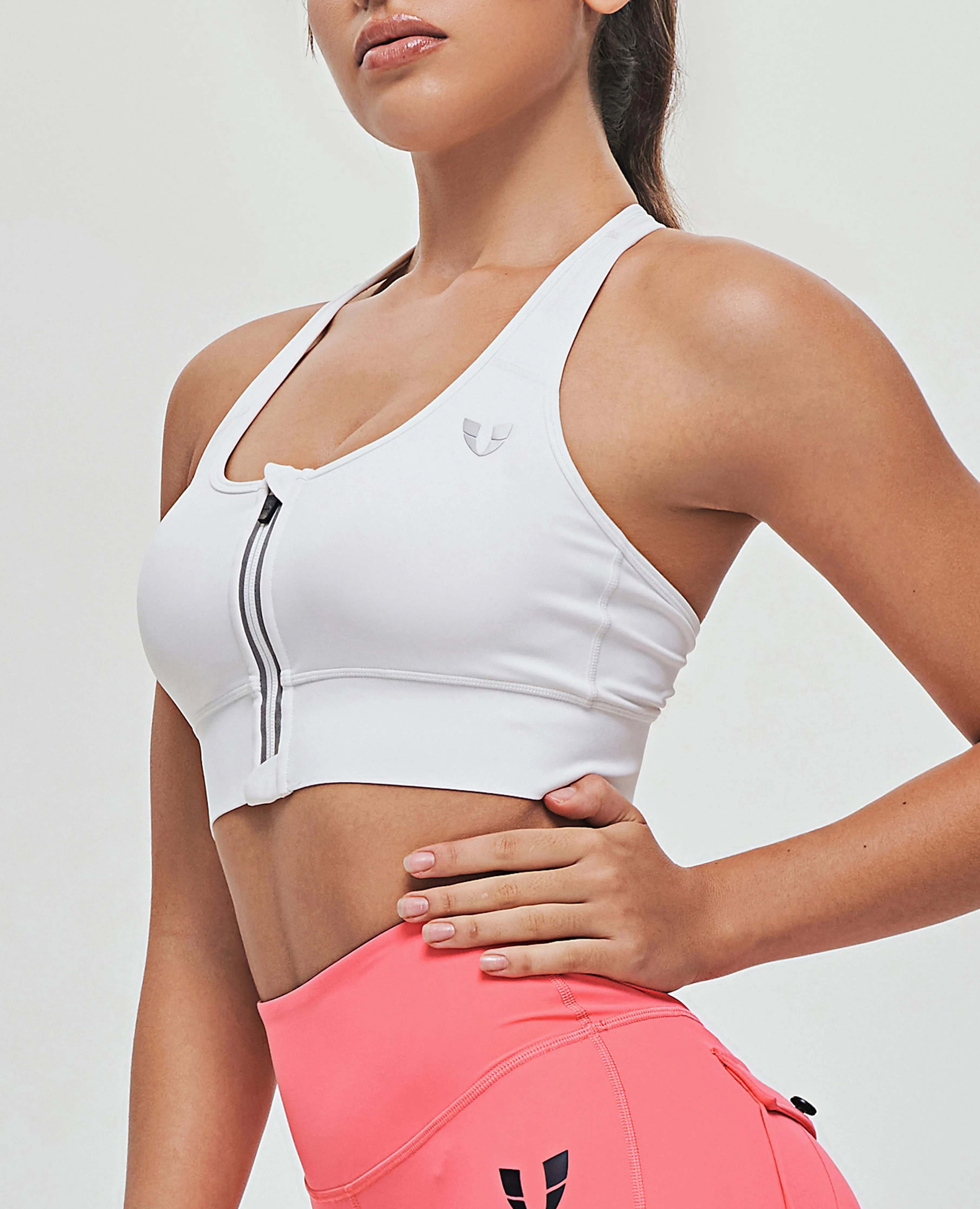 Zip Front Sports Bra - White
